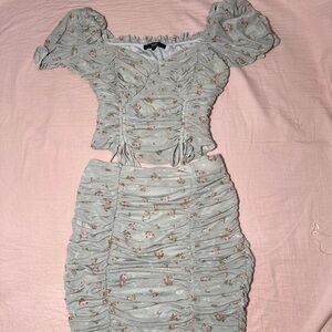 Floral Ruched Women's Skirt Set